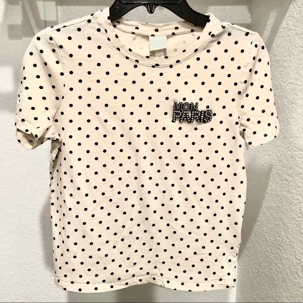 👚 H&M | Mon Paris Light Beige Black Polka Dot Top